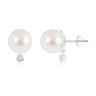 10mm AAA Freshwater Pearl Studs with Diamond in 9K White Gold