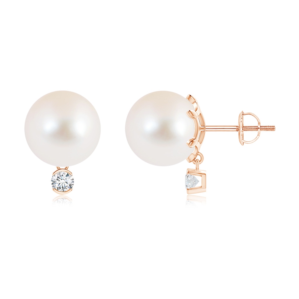 10mm AAA Freshwater Pearl Studs with Diamond in Rose Gold