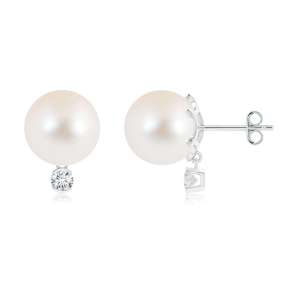 10mm AAA Freshwater Pearl Studs with Diamond in S999 Silver