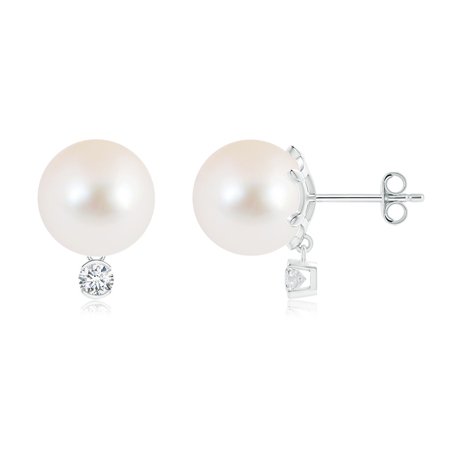 10mm AAA Freshwater Pearl Studs with Diamond in S999 Silver 