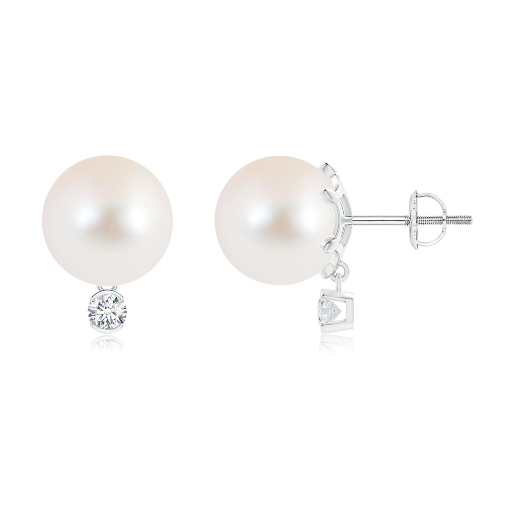 10mm AAA Freshwater Pearl Studs with Diamond in White Gold