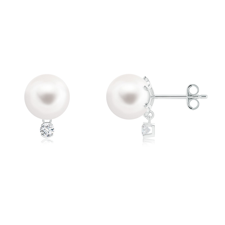 8mm AA Freshwater Pearl Studs with Diamond in S999 Silver 