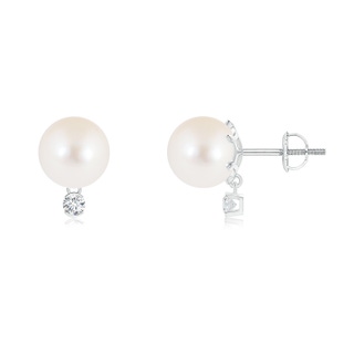 8mm AAA Freshwater Pearl Studs with Diamond in White Gold