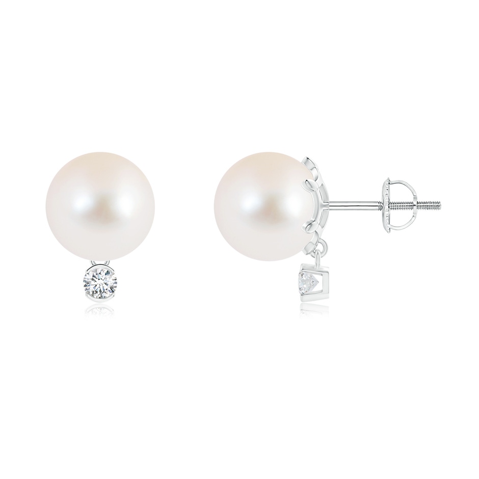 9mm AAA Freshwater Pearl Studs with Diamond in White Gold 