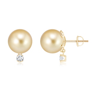 10mm AAAA Golden South Sea Cultured Pearl Studs with Diamond in Yellow Gold