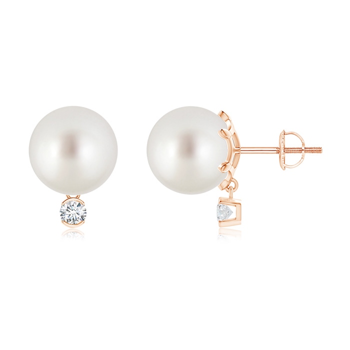 10mm AAA South Sea Pearl Studs with Diamond in Rose Gold