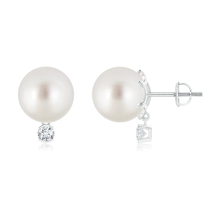 10mm AAA South Sea Pearl Studs with Diamond in White Gold