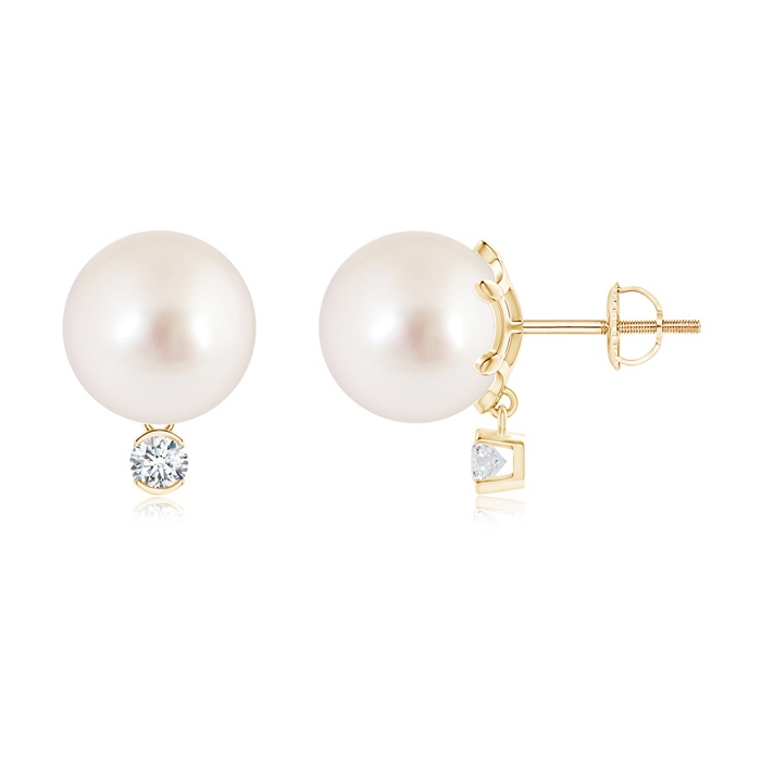 10mm AAAA South Sea Pearl Studs with Diamond in Yellow Gold