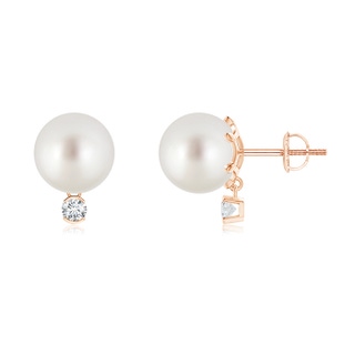 9mm AAA South Sea Pearl Studs with Diamond in Rose Gold