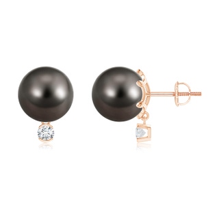 10mm AAA Tahitian Pearl Studs with Diamond in Rose Gold