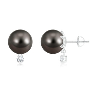 10mm AAA Tahitian Pearl Studs with Diamond in White Gold