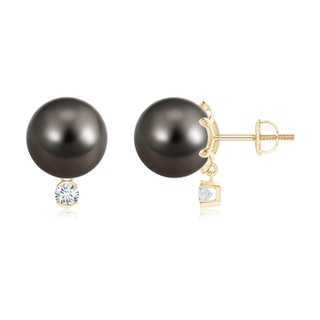 10mm AAA Tahitian Pearl Studs with Diamond in Yellow Gold