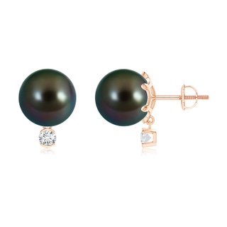 10mm AAAA Tahitian Pearl Studs with Diamond in Rose Gold