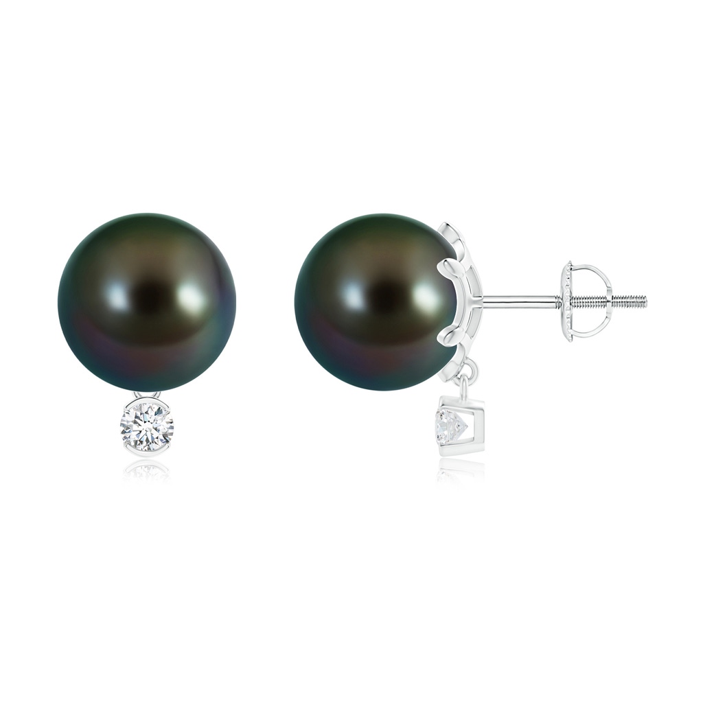 10mm AAAA Tahitian Pearl Studs with Diamond in White Gold