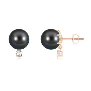 9mm AA Tahitian Pearl Studs with Diamond in Rose Gold