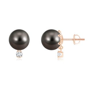 9mm AAA Tahitian Pearl Studs with Diamond in Rose Gold