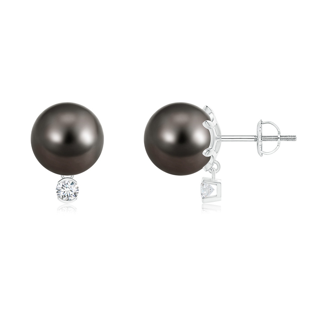 9mm AAA Tahitian Pearl Studs with Diamond in White Gold