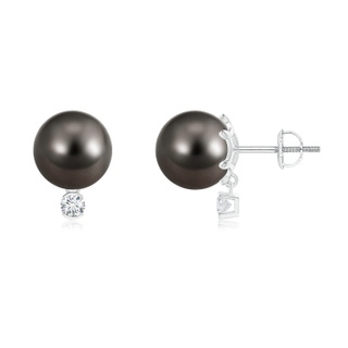 9mm AAA Tahitian Pearl Studs with Diamond in White Gold