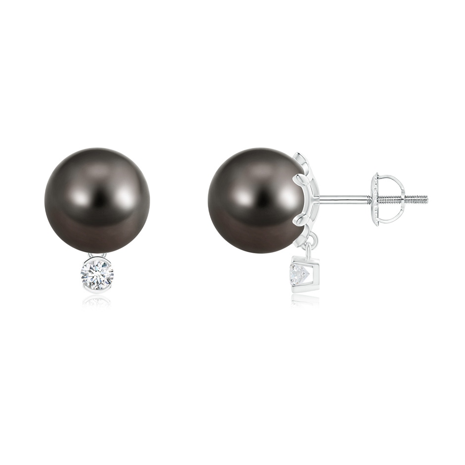 9mm AAA Tahitian Pearl Studs with Diamond in White Gold 