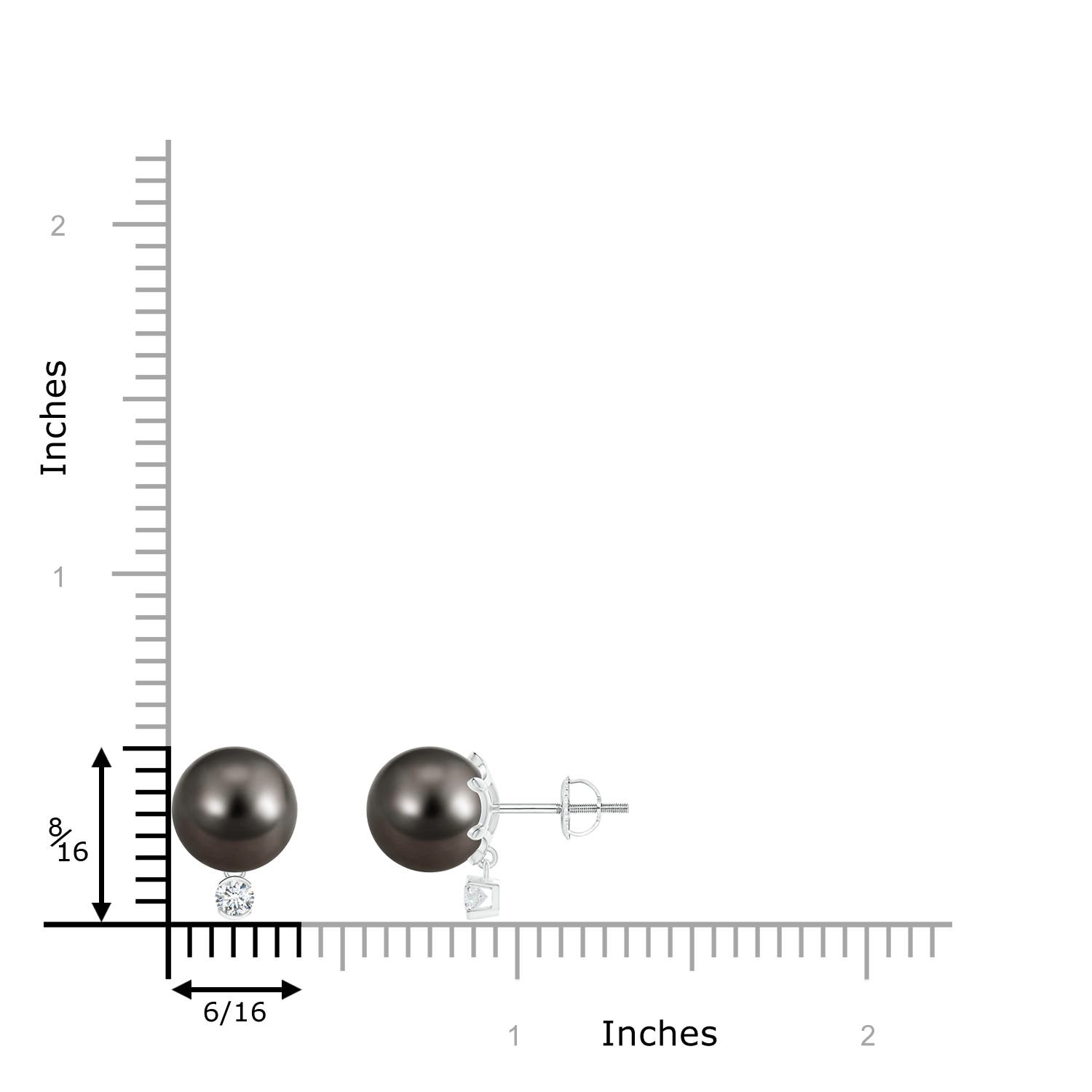 9mm AAA Tahitian Pearl Studs with Diamond in White Gold - ruler