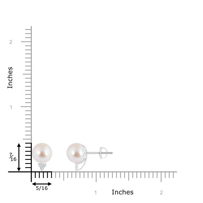 8mm AAA Japanese Akoya Pearl Stud Earrings with Diamond Trio in White Gold - ruler
