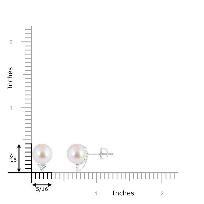 8mm AAA Japanese Akoya Pearl Stud Earrings with Diamond Trio in White Gold - ruler