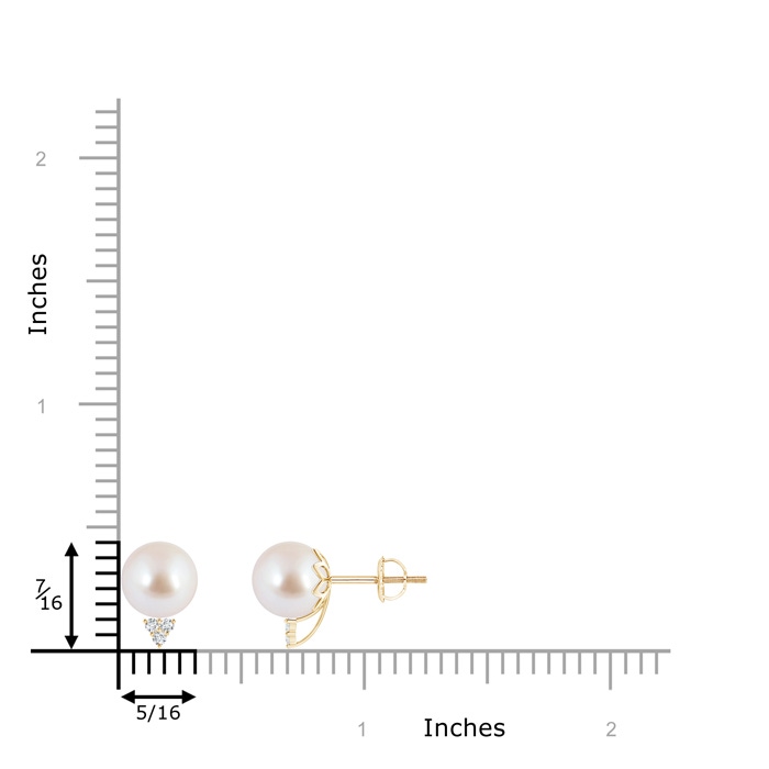 8mm AAA Japanese Akoya Pearl Stud Earrings with Diamond Trio in Yellow Gold product image