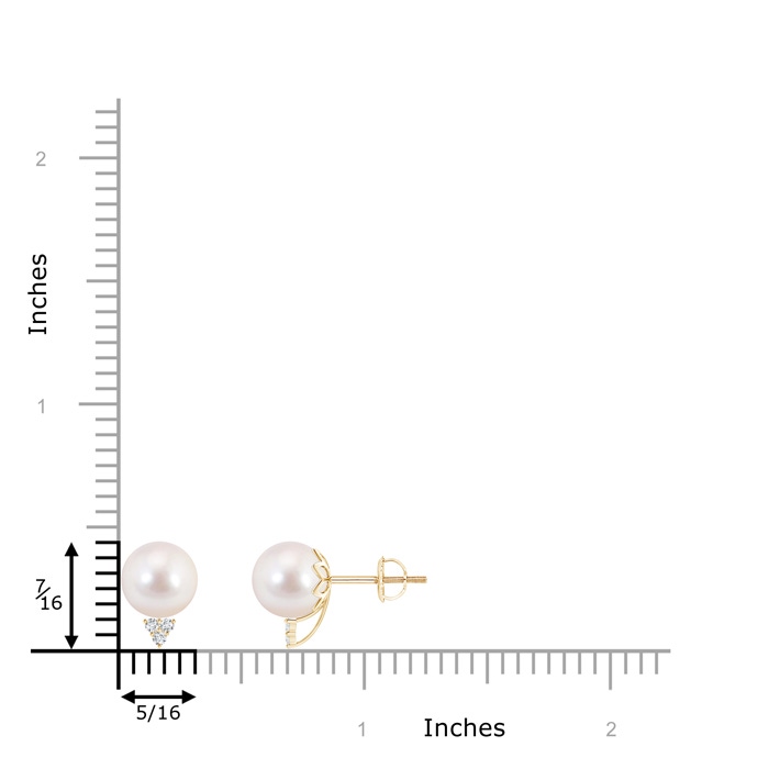 8mm AAAA Japanese Akoya Pearl Stud Earrings with Diamond Trio in Yellow Gold product image