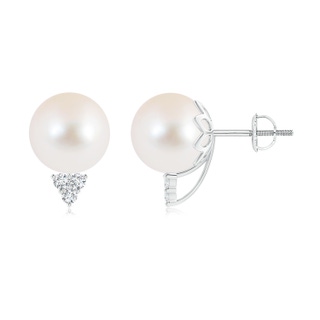 10mm AAA Freshwater Cultured Pearl Stud Earrings with Diamond Trio in 9K White Gold