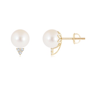 8mm AAA Freshwater Cultured Pearl Stud Earrings with Diamond Trio in Yellow Gold