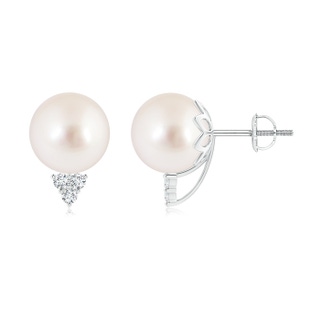 10mm AAAA South Sea Cultured Pearl Stud Earrings with Diamond Trio in 9K White Gold