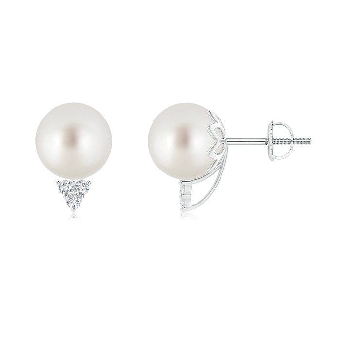 9mm AAA South Sea Cultured Pearl Stud Earrings with Diamond Trio in White Gold