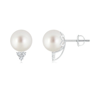 9mm AAA South Sea Cultured Pearl Stud Earrings with Diamond Trio in White Gold