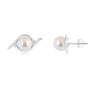8mm AAA Akoya Cultured Pearl Bypass Stud Earrings with Diamonds in White Gold