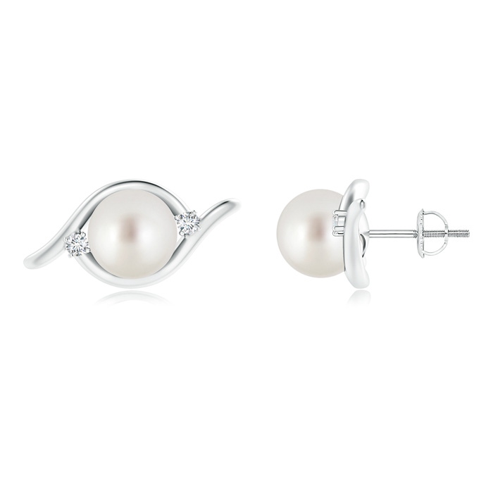 9mm AAA South Sea Cultured Pearl Bypass Stud Earrings with Diamonds in White Gold