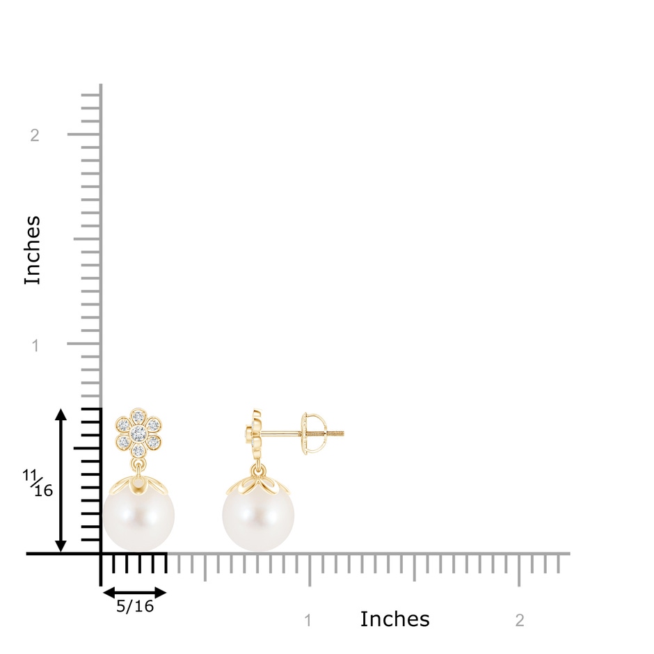 8mm AAA Freshwater Pearl and Diamond Floral Drop Earrings in Yellow Gold Product Image