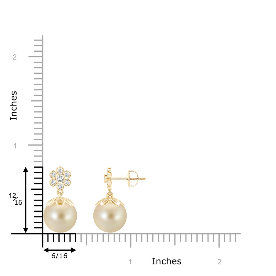 9mm AAA Golden South Sea Cultured Pearl Floral Drop Earrings in Yellow Gold product image