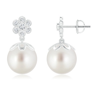 10mm AAA South Sea Cultured Pearl and Diamond Floral Drop Earrings in White Gold