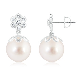 10mm AAAA South Sea Cultured Pearl and Diamond Floral Drop Earrings in White Gold