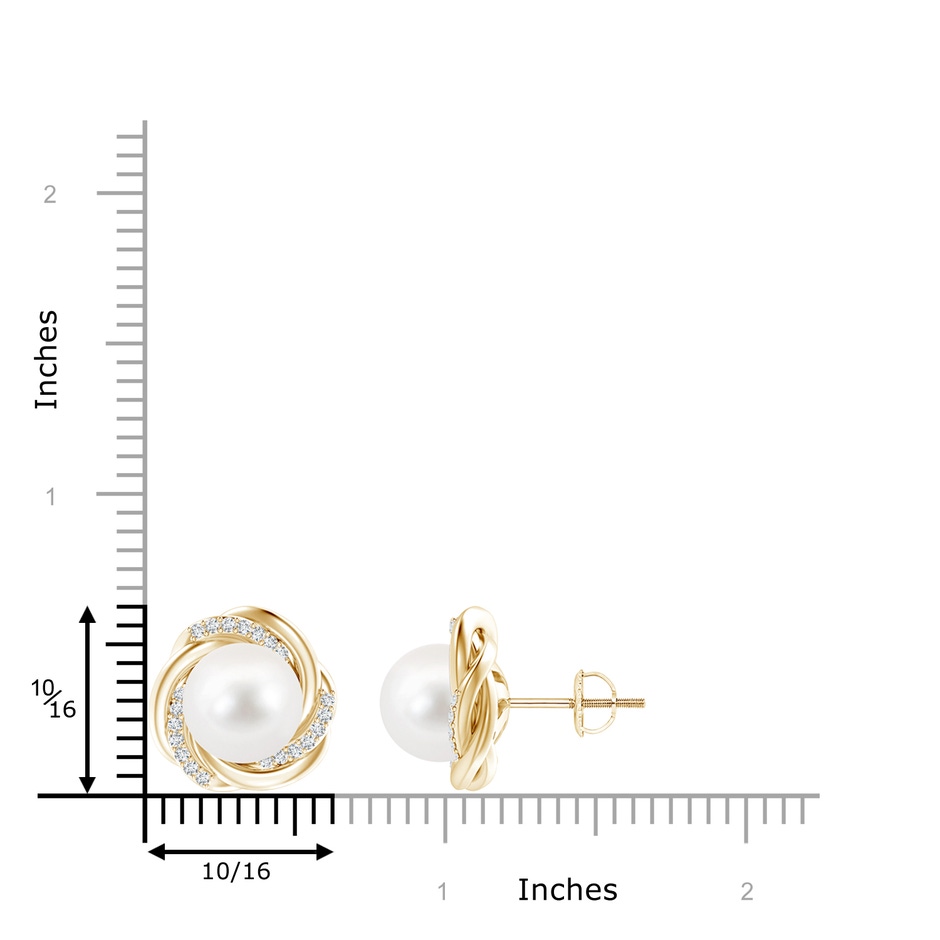 10mm AA Freshwater Pearl Knot Earrings with Diamonds in Yellow Gold product image