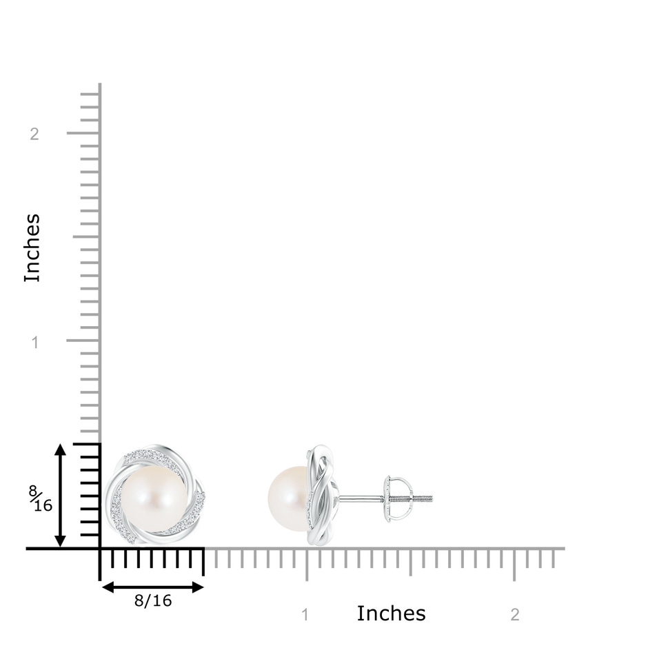 8mm AAA Freshwater Pearl Knot Earrings with Diamonds in White Gold product image