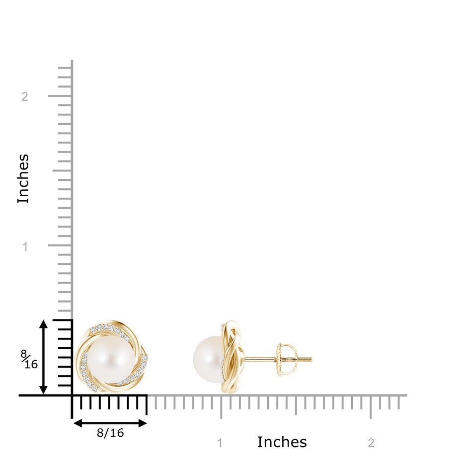 8mm AAA Freshwater Pearl Knot Earrings with Diamonds in Yellow Gold product image