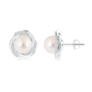 10mm AAAA South Sea Cultured Pearl Knot Earrings with Diamonds in 9K White Gold