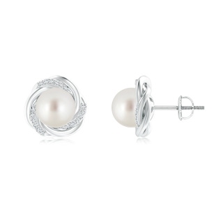 9mm AAA South Sea Cultured Pearl Knot Earrings with Diamonds in White Gold