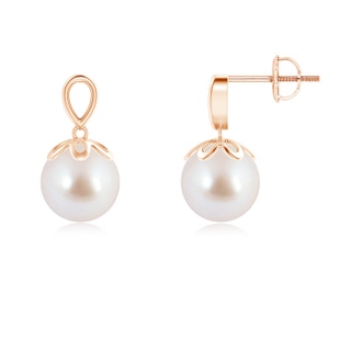 8mm AAA Solitaire Japanese Akoya Pearl Dangle Earrings in Rose Gold