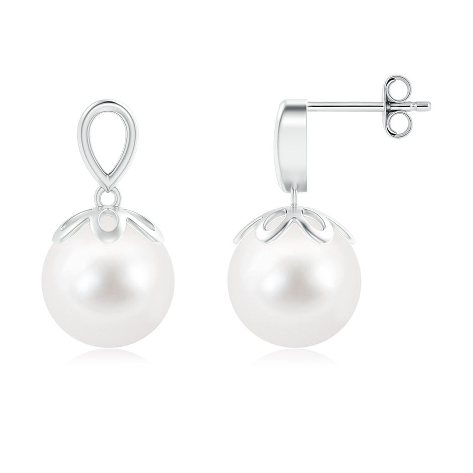 10mm AA Solitaire Freshwater Cultured Pearl Dangle Earrings in S999 Silver 