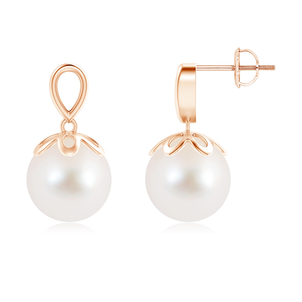 10mm AAA Solitaire Freshwater Cultured Pearl Dangle Earrings in Rose Gold