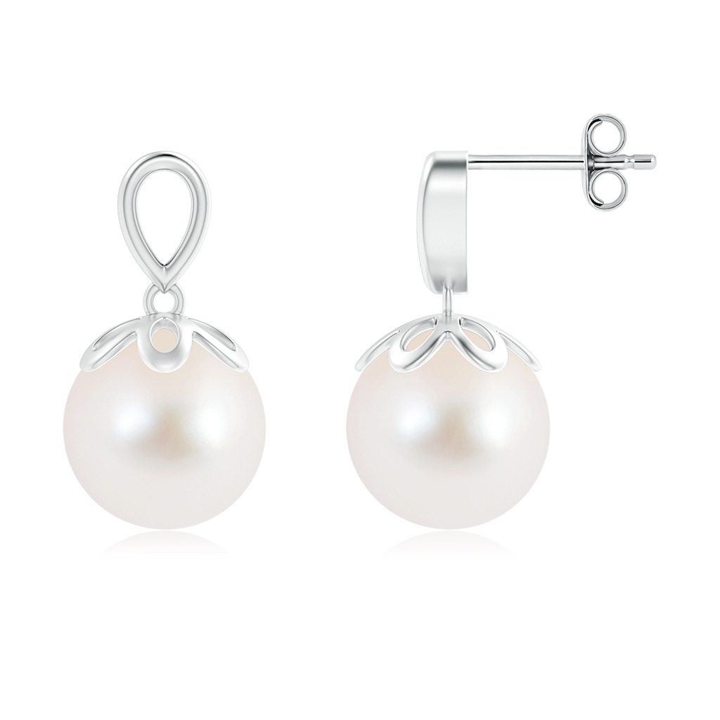 10mm AAA Solitaire Freshwater Cultured Pearl Dangle Earrings in S999 Silver