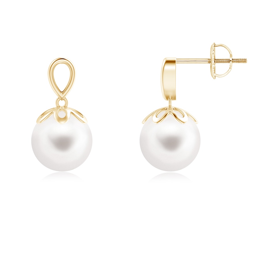 8mm AA Solitaire Freshwater Cultured Pearl Dangle Earrings in Yellow Gold 