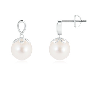 8mm AAA Solitaire Freshwater Cultured Pearl Dangle Earrings in White Gold